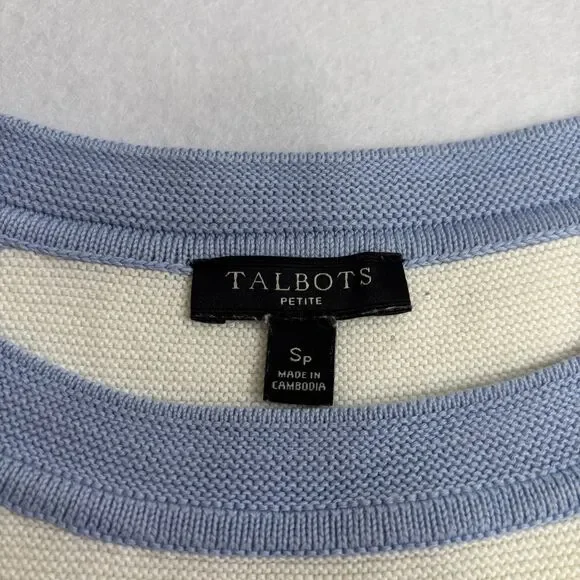 Talbots Button Detail Striped Sweater Women's SP Blue White Nautical Preppy - Picture 4 of 10